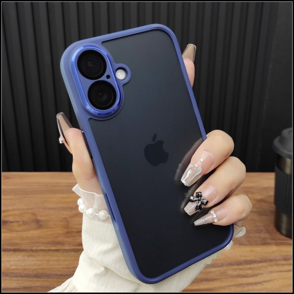 Navy Blue Frosted Case with Metallic Camera Frame